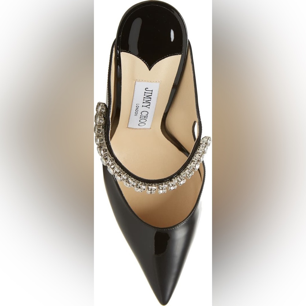 SOLD Jimmy Choo Bing 100 Crystal Embellished Black Patent Mule - Picture 4 of 16